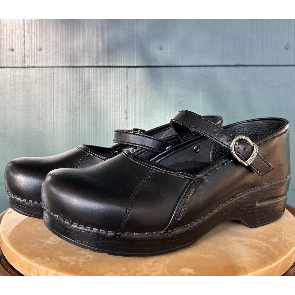 Dansko Marcelle Black Leather Mary Jane Clogs Shoes EU 40 Women US 9-9.5